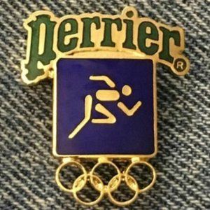 Perrier Olympic Brooch Pin from 1984 Los Angeles Games ~ Track & Field Pictogram